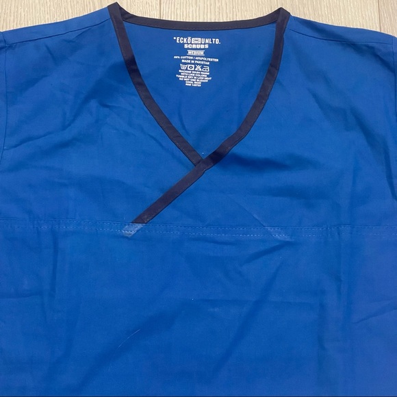 NWT ECKO UNLTD SCRUBS Short Sleeve V-Neck Pullover Blue Scrubs Top Size M - Picture 2 of 8